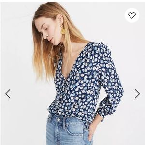 Madewell Tie-Sleeve Button-Down Top in French Floral Size XS